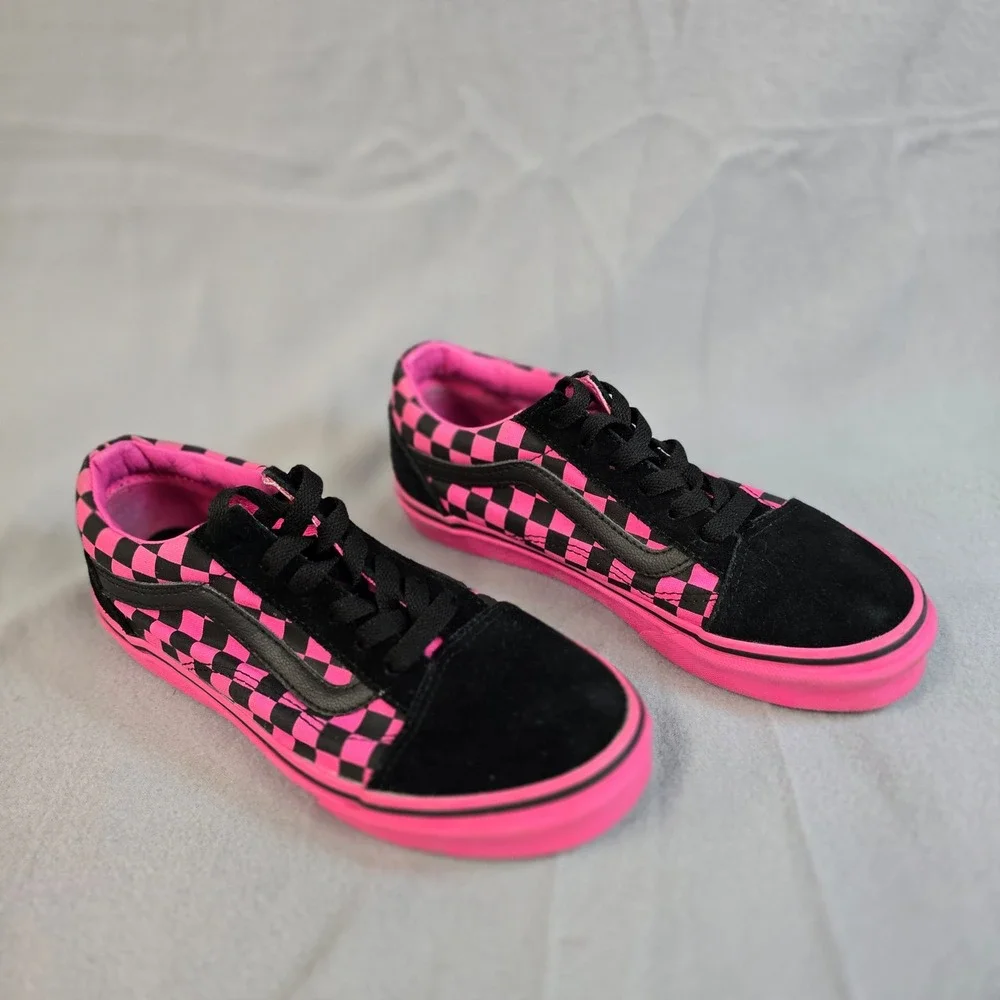 Vans‎ Old Skool Pink Black Checkerboard Skate Shoes Kids 3.5 Low Top Sneakers
